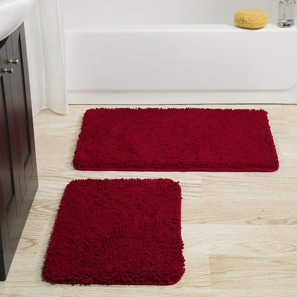 Bedford Home 2 Piece Memory Foam Shag Bath Mat Set Burgundy 67A-99049